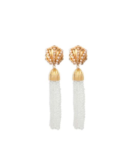 Bounkit White Crystal-Embellished Tassel Earrings