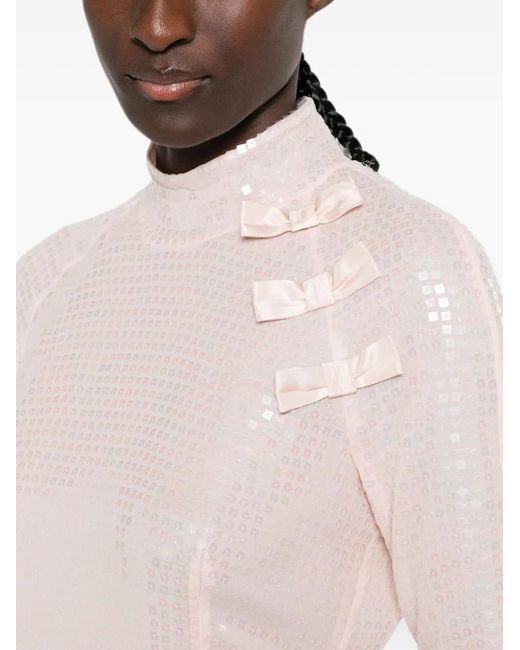 Alessandra Rich Pink Sequin-Embellished Bow-Detail Midi Dress