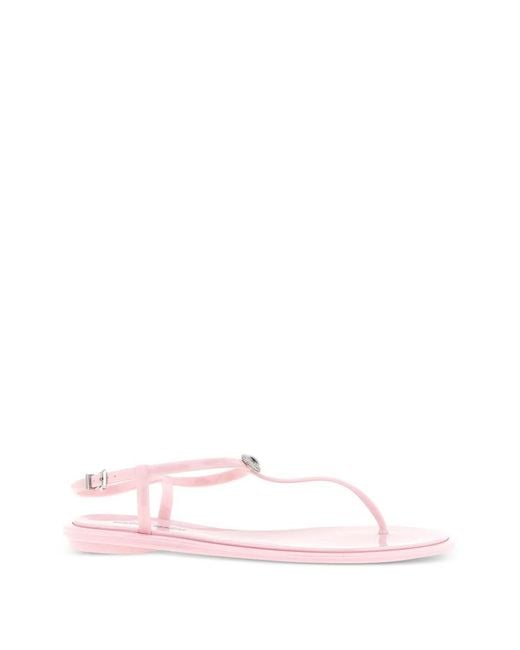 Mach & Mach Pink Double Bow Crystal-Embellished Flat Sandals
