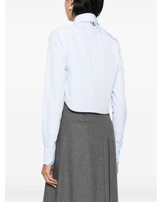 Thom Browne White Logo-Patch Cropped Shirt