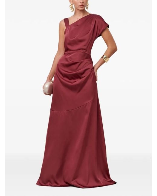 Savel Red Natalia One-Shoulder Draped Maxi Gown