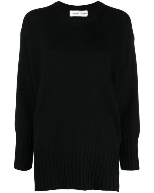 Lamberto Losani Black Crew-Neck Virgin Wool-Blend Jumper
