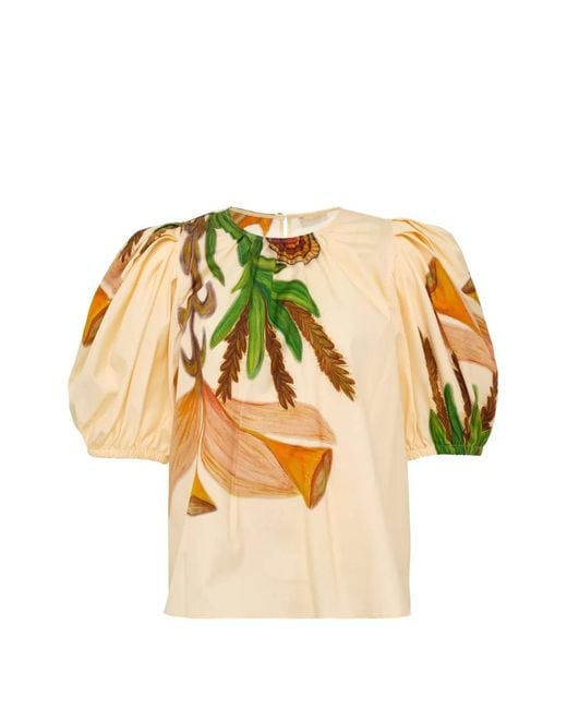 Ulla Johnson Metallic Puff-Sleeve Floral Top