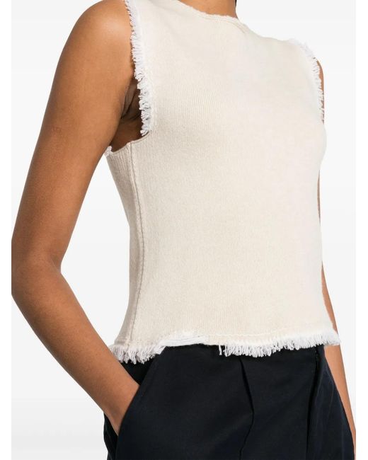 Barrie Natural Frayed-Detailing Knitted Top