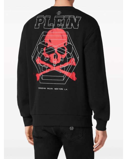 Philipp Plein Black Ss Wire Frame Logo-print Cotton Sweatshirt for men