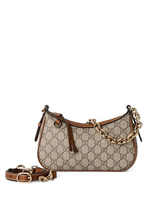 Gucci Brown Gg Emblem Monogram-Print Shoulder Bag
