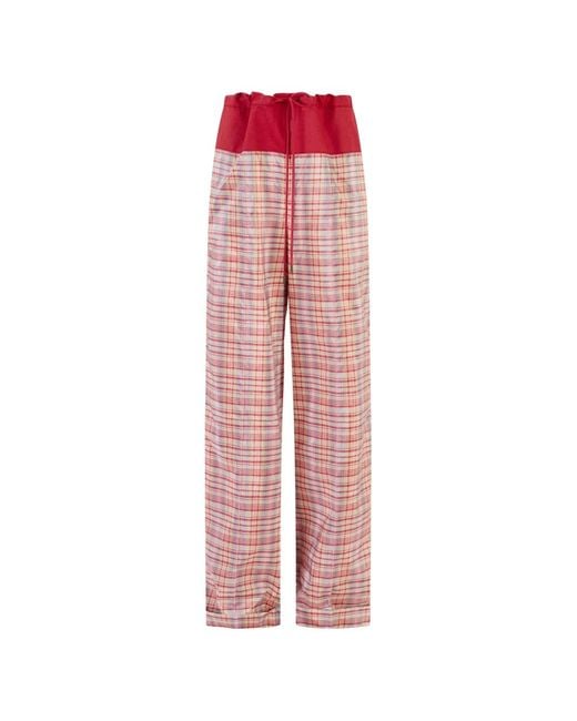 Rosie Assoulin Pink Plaid-Pattern Trousers