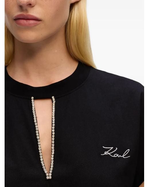 Camiseta con abertura en el cuello Karl Lagerfeld de color Black