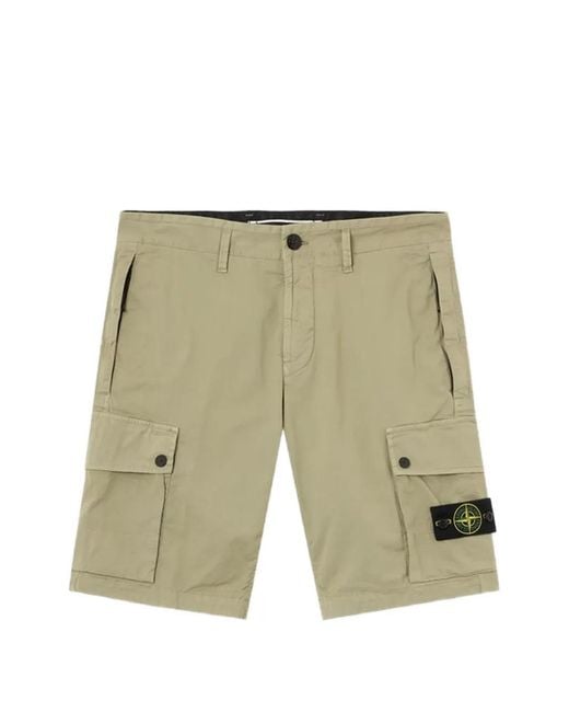 Stone Island White Compass-Patch Cargo Shorts for men
