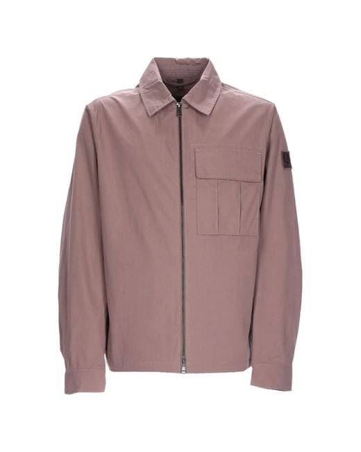 Belstaff Brown Logo-Patch Flap-Pocket Cargo Shirt for men