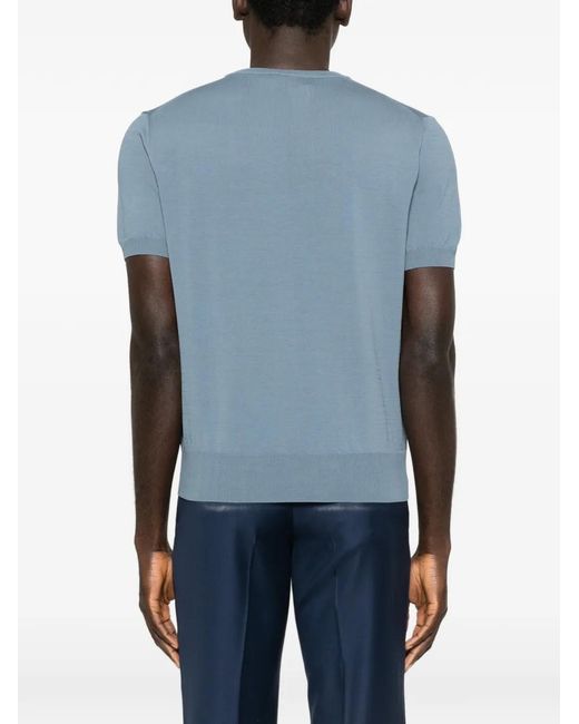 Canali Blue Short-Sleeve Knitted T-Shirt for men