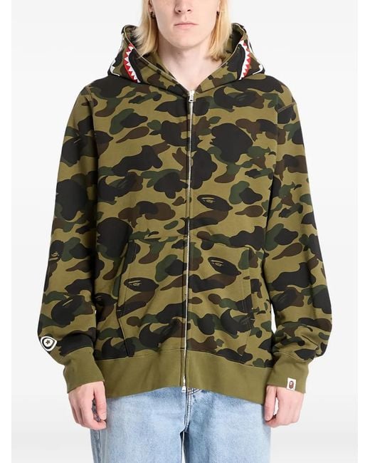 A Bathing Ape Green 1St Camo Shark Zip-Up Hoodie