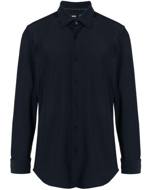 Boss Blue Spread-collar Button-down Shirt for men