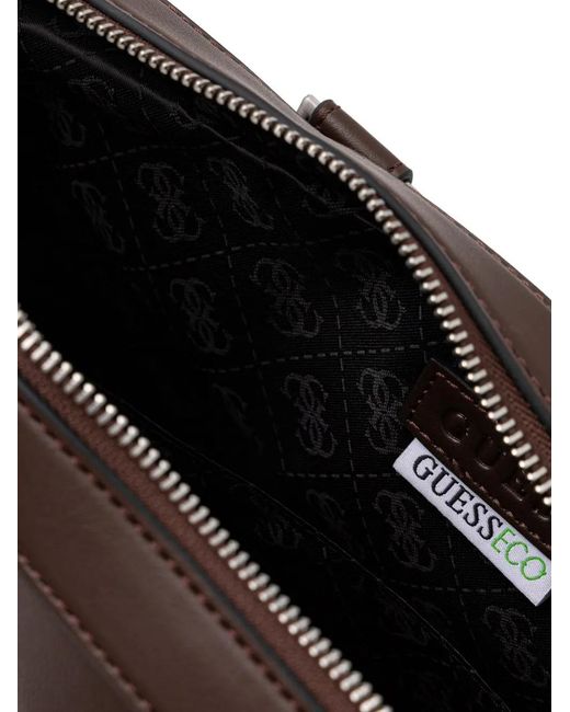Guess Brown Milano Logo-Print Briefcase for men