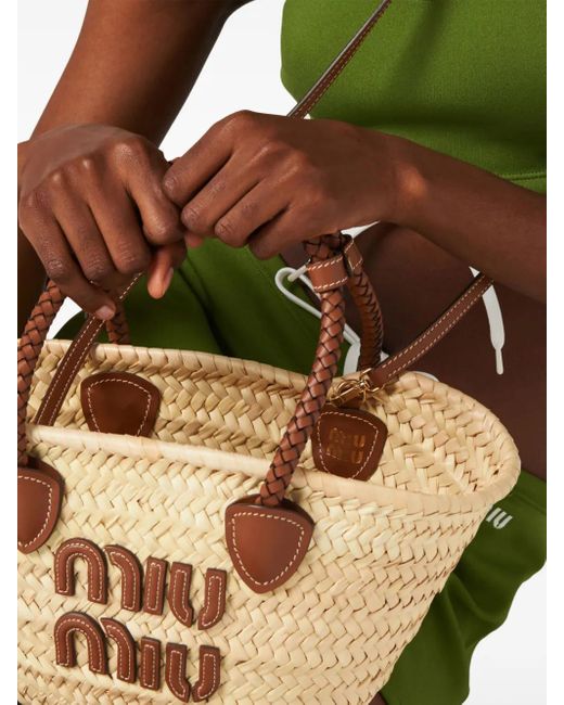 Miu Miu Metallic Woven Straw Tote Bag