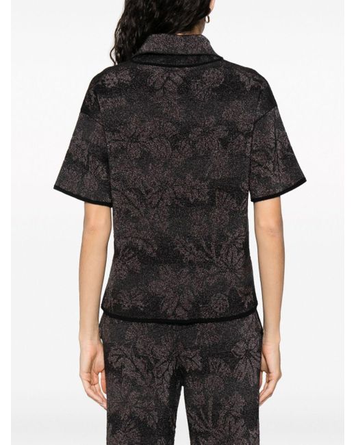 Barrie Black Floral-jacquard Short-sleeve Lurex T-shirt
