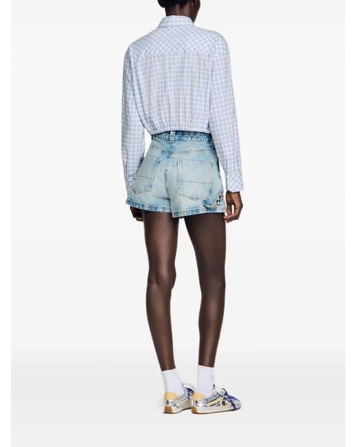 Sandro Blue Cropped Checked Shirt