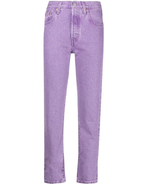 Levi's Purple 501 Cropped Cherry-Patch Jeans