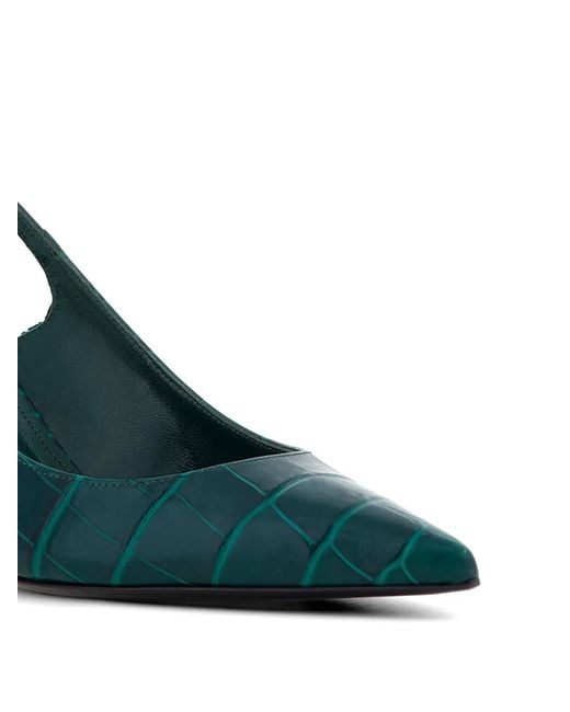Roberto Cavalli Green Croc-Effect Pointed-Toe Slingback Pumps