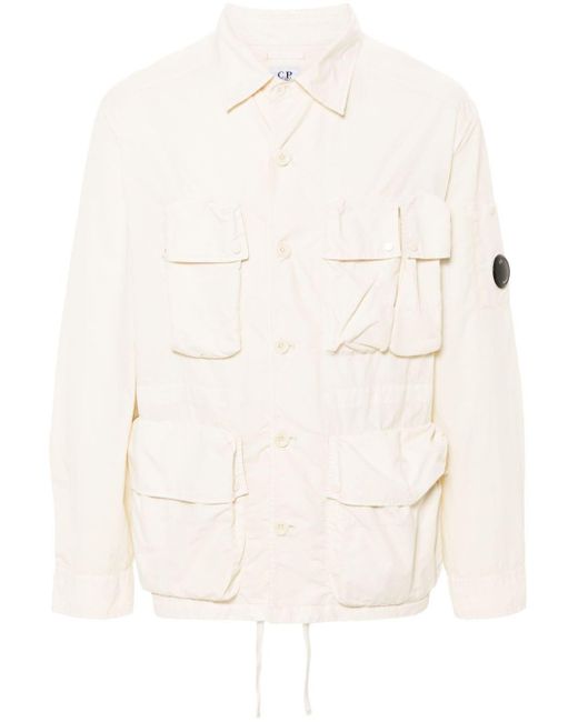 C P Company White Flatt Multi-pocket Shirt Jacket for men