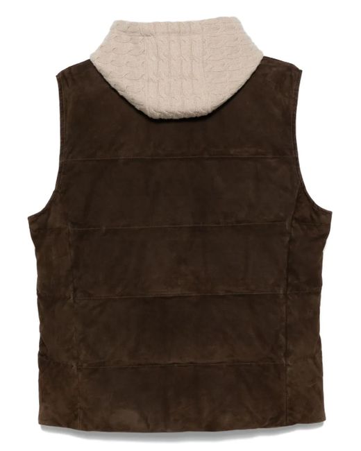 Eleventy Brown Suede Quilted Gilet for men