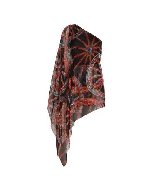 Dolce & Gabbana Brown One-Shoulder Carretto-Print Chiffon Dress
