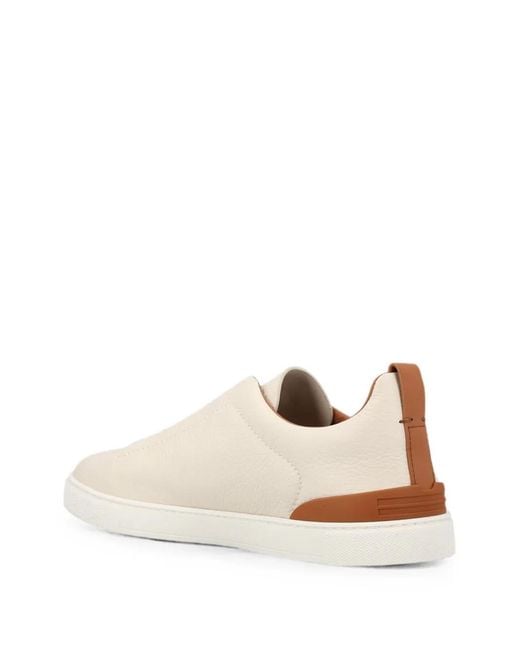 Zegna Natural Triple Stitch Leather Sneakers for men