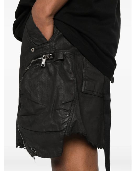Rick Owens Black Bauhaus Frayed Shorts for men