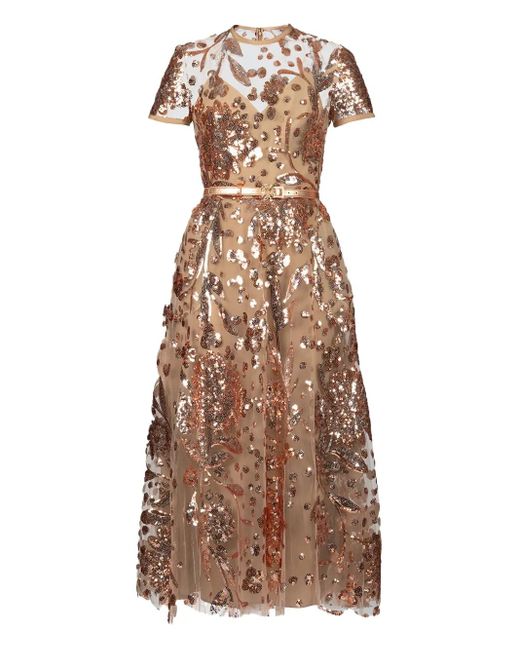 Elie Saab Midi-Jurk Met Borduurwerk in het Natural