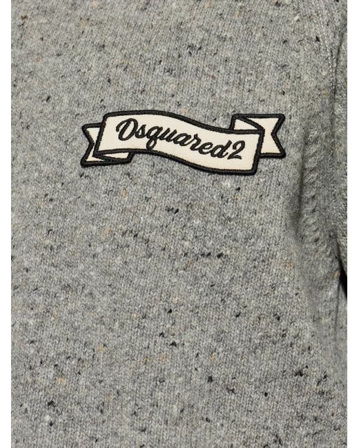 DSquared² Gray Logo-Patch Flecked Sweater for men