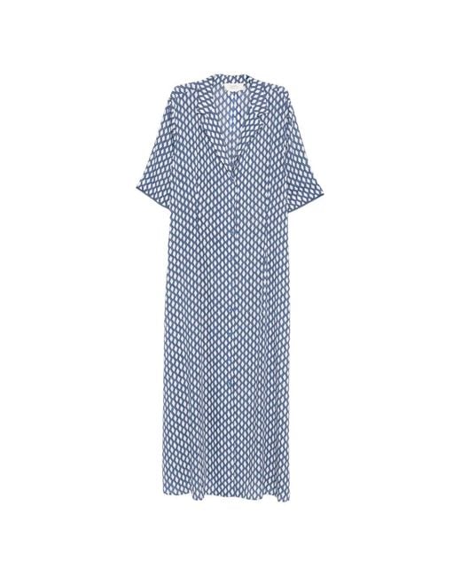 Marina Rinaldi Blue Mrsranch Geometric-Print Maxi Dress