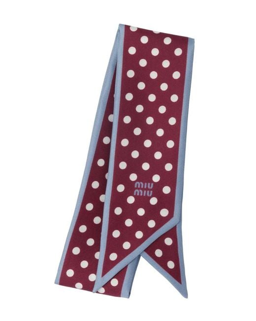 Miu Miu Red Polka Dot-Print Twill Scarf