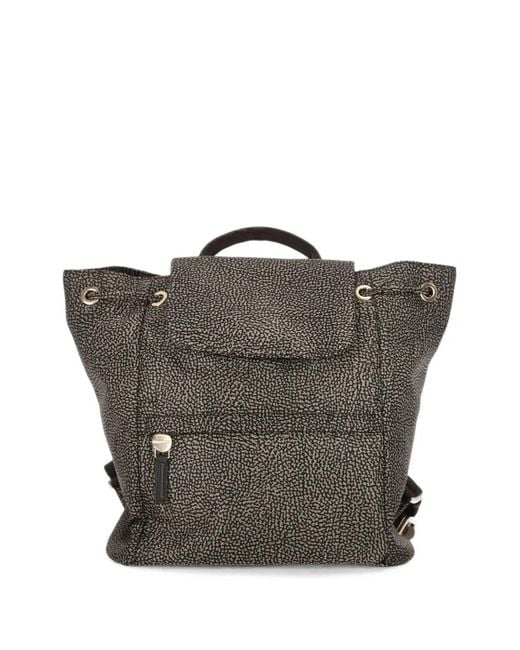 Borbonese Gray Eyelet-Embellished Drawstring Backpack