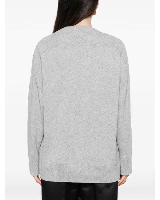 Liviana Conti Gray V-Neck Knitted Sweater