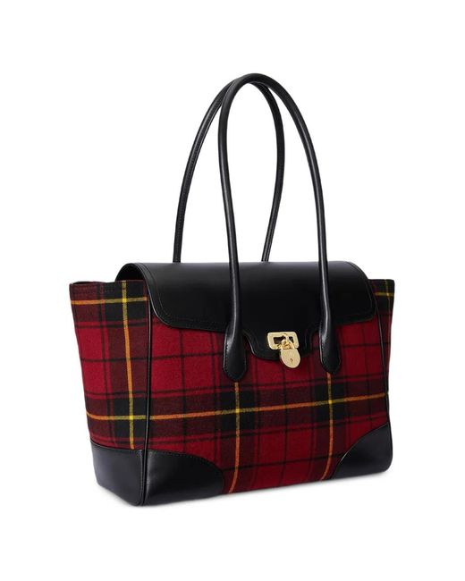 Ralph Lauren Red Tartan-Pattern Shoulder Bag