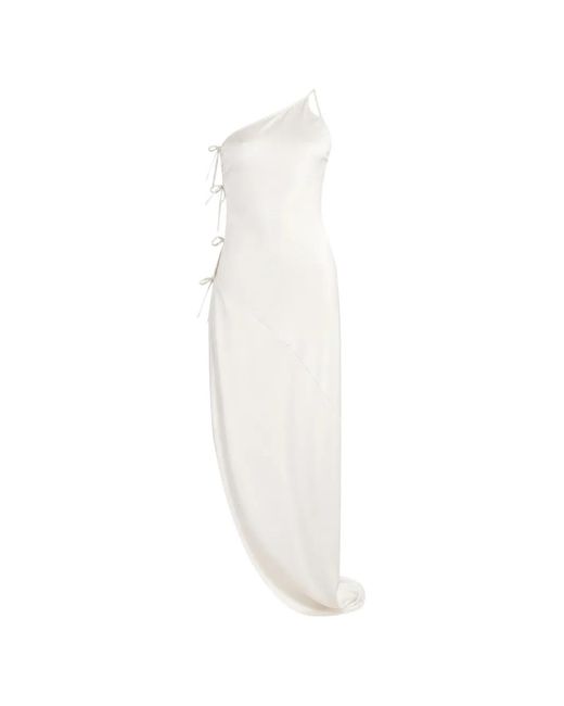 Rick Owens White Taco One-Shoulder Side-Tie Maxi Dress