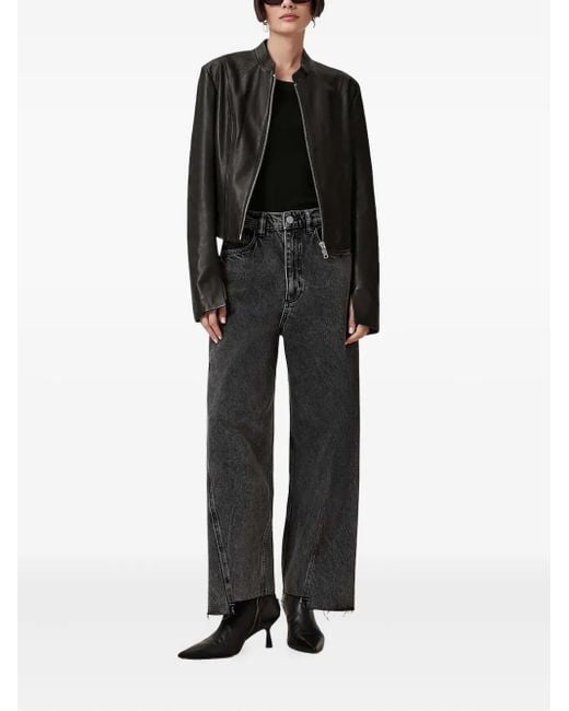 AllSaints Black Zip-Front Leather Jacket