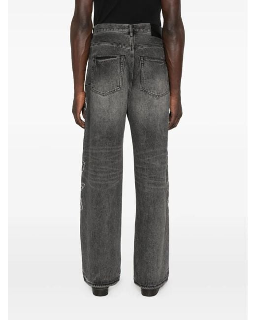 Purple Brand Gray Embroidered Wide-Leg Jeans for men