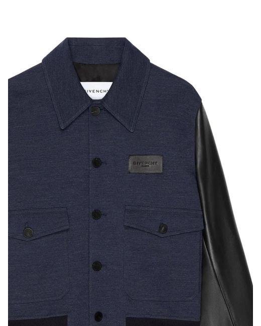 Givenchy Blue Leather-Sleeve Panelled Jacket for men