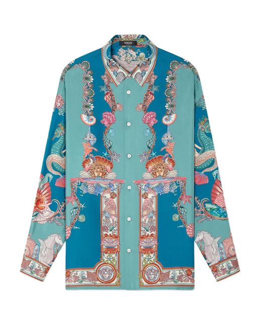 Versace Blue Coral Theatre Silk Shirt for men