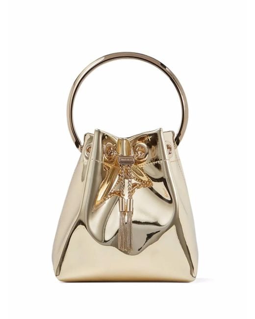 Jimmy Choo Yellow Bon Bon Metallic Leather Top Handle Bag
