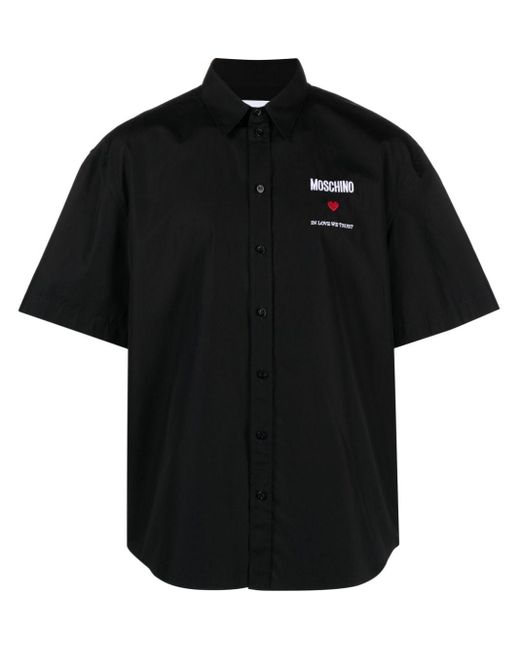 Moschino Black Shirt With Embroidered Slogan for men