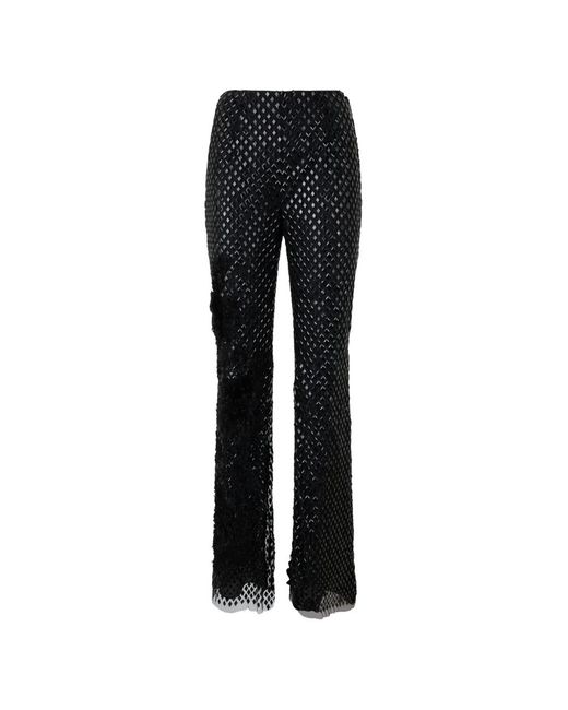 Alberta Ferretti Black Rhinestone-Embellished Straight-Leg Trousers