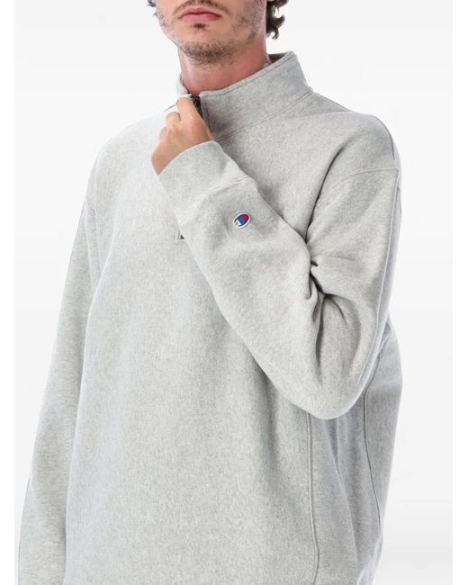 Champion Gray Logo-Patch Quarter-Zip Sweater for men