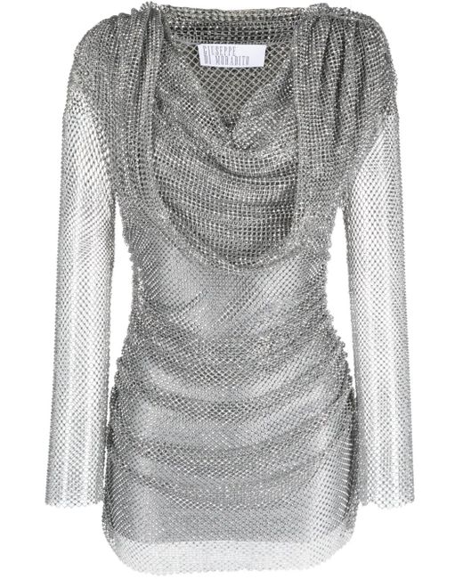 GIUSEPPE DI MORABITO Gray Crystal-Embellished Mesh Minidress