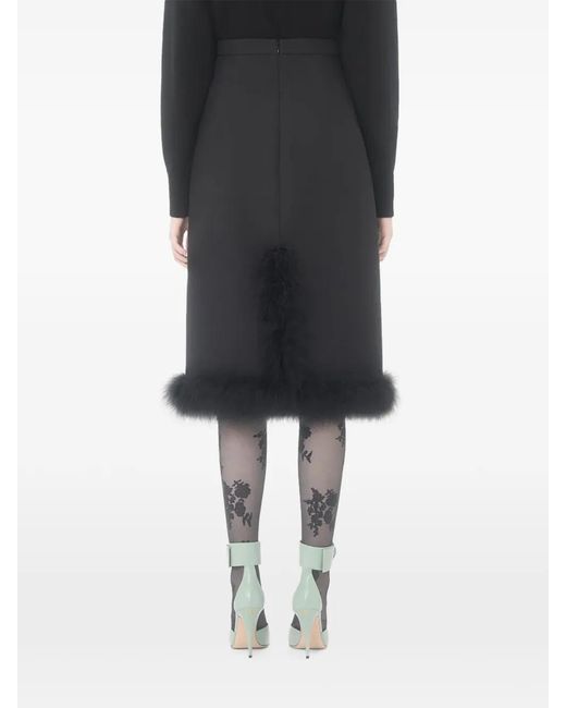 Valentino Garavani Black Crepe Couture Midi Skirt With Feathers