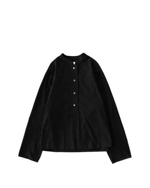 Studio Nicholson Black Vega Four-Button Grandad Collar Shirt