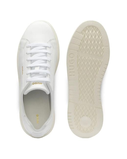 HUGO White Nappa Leather Sneakers With-Tone Logo for men
