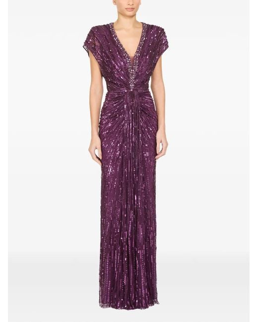 Jenny Packham Purple Lacie Sequin-Embellished Maxi Dress