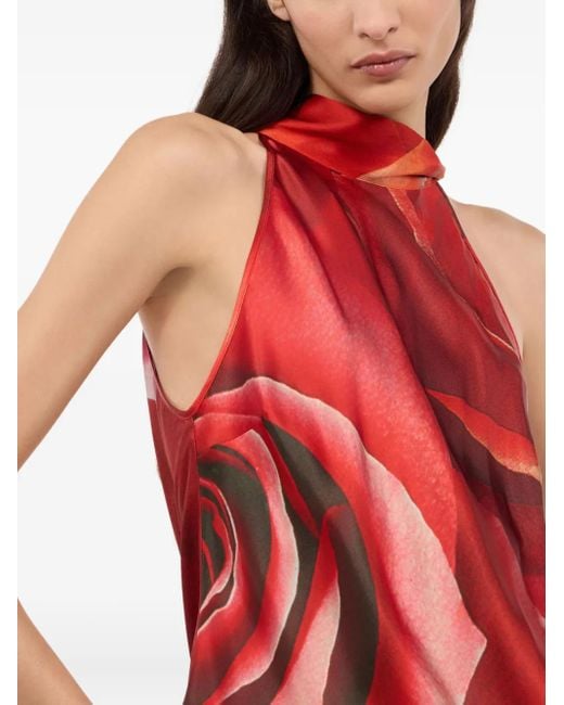 Roberto Cavalli Red Printed Silk Top